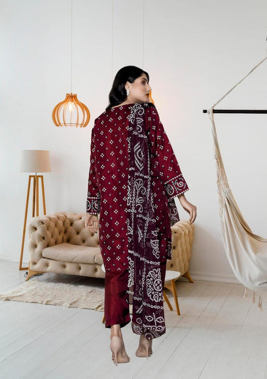 Silk Embroidered 3 Pcs Women's Stitched Suit